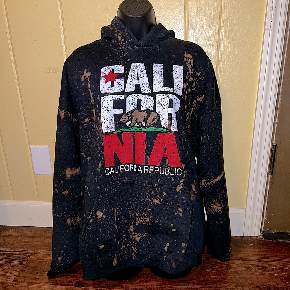 LAST CALL California Republic Black Tie Dye Splatter Hoodie Size L - Picture 2 of 14